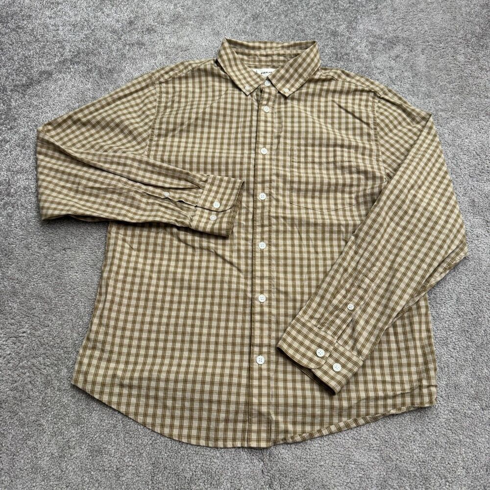 Everlane Plaid Organic Cotton Oxford Button Down Shirt Mens S Brown Long Sleeve